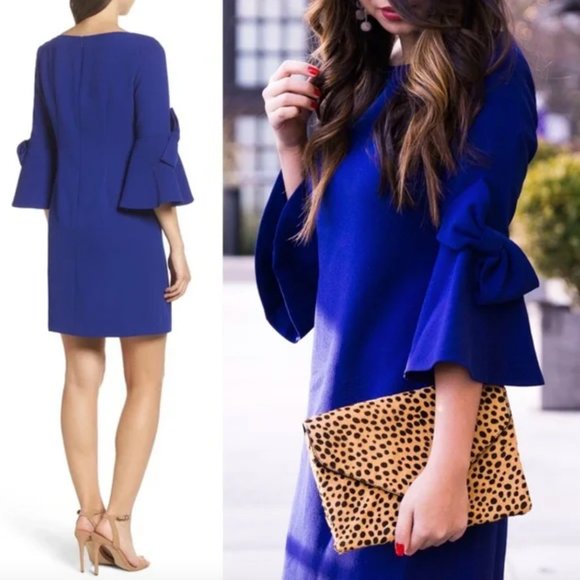 Eliza J Dresses & Skirts - Eliza J Bow Bell Sleeve Shift Dress Royal Cobalt Blue Size 14 Style: EJ7M7593